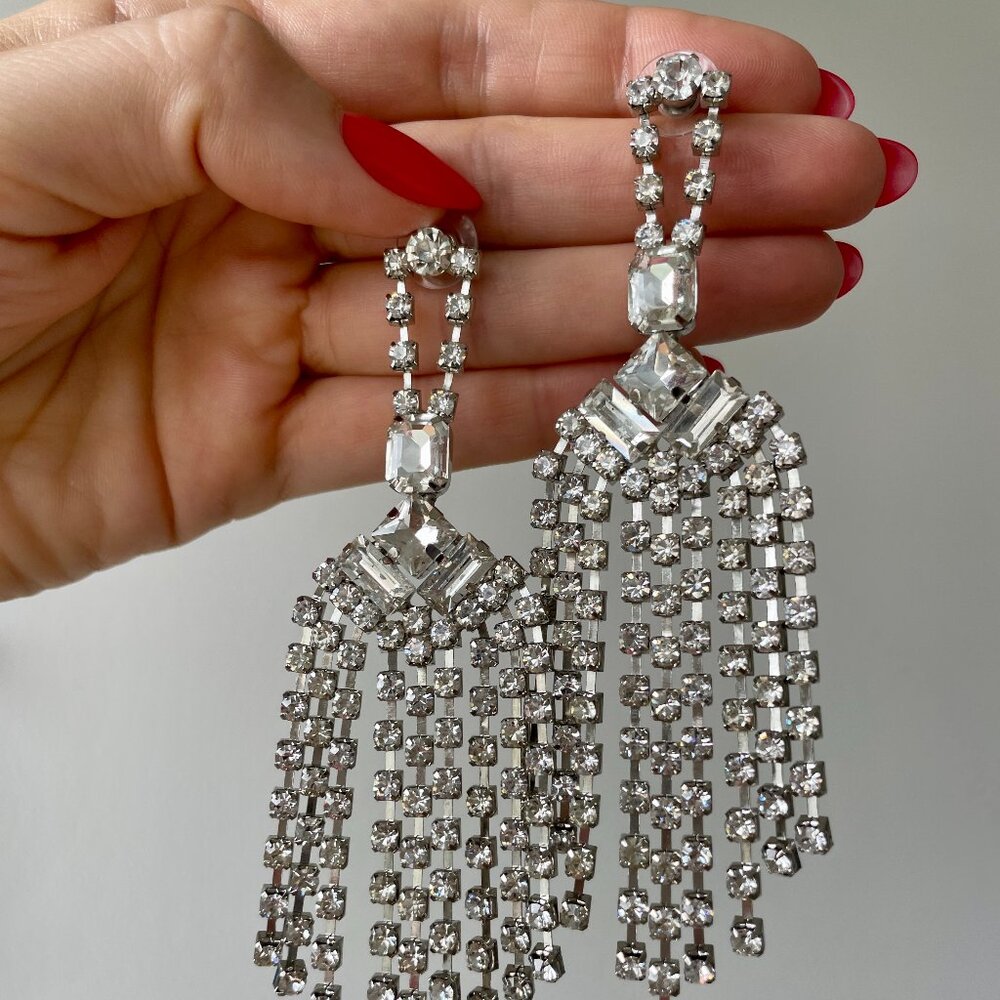 Gorgeous chandelier drop earrings with clear stones holiday party